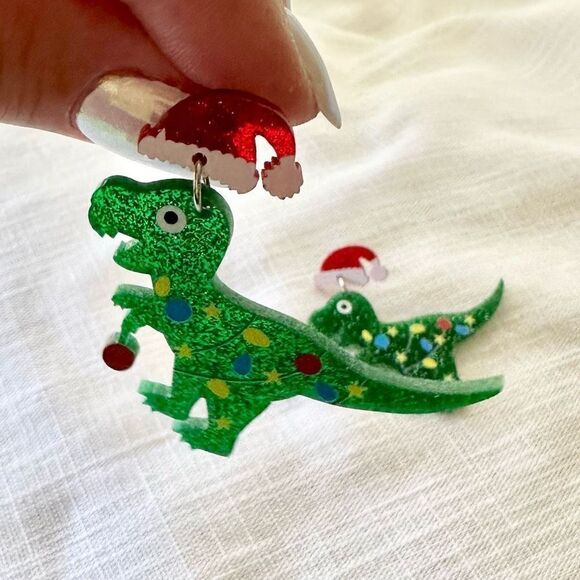 Dinosaur Christmas earrings - light weight ￼ - Picture 4 of 4